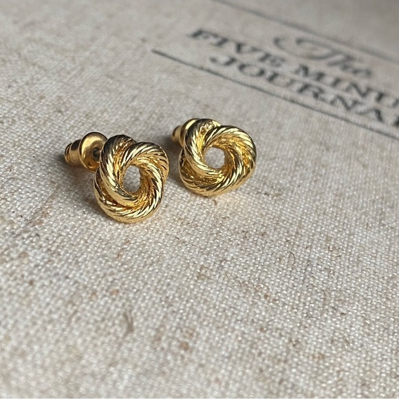 Tiny gold tone rope knot earrings for pierced ears - Picture 15 of 16